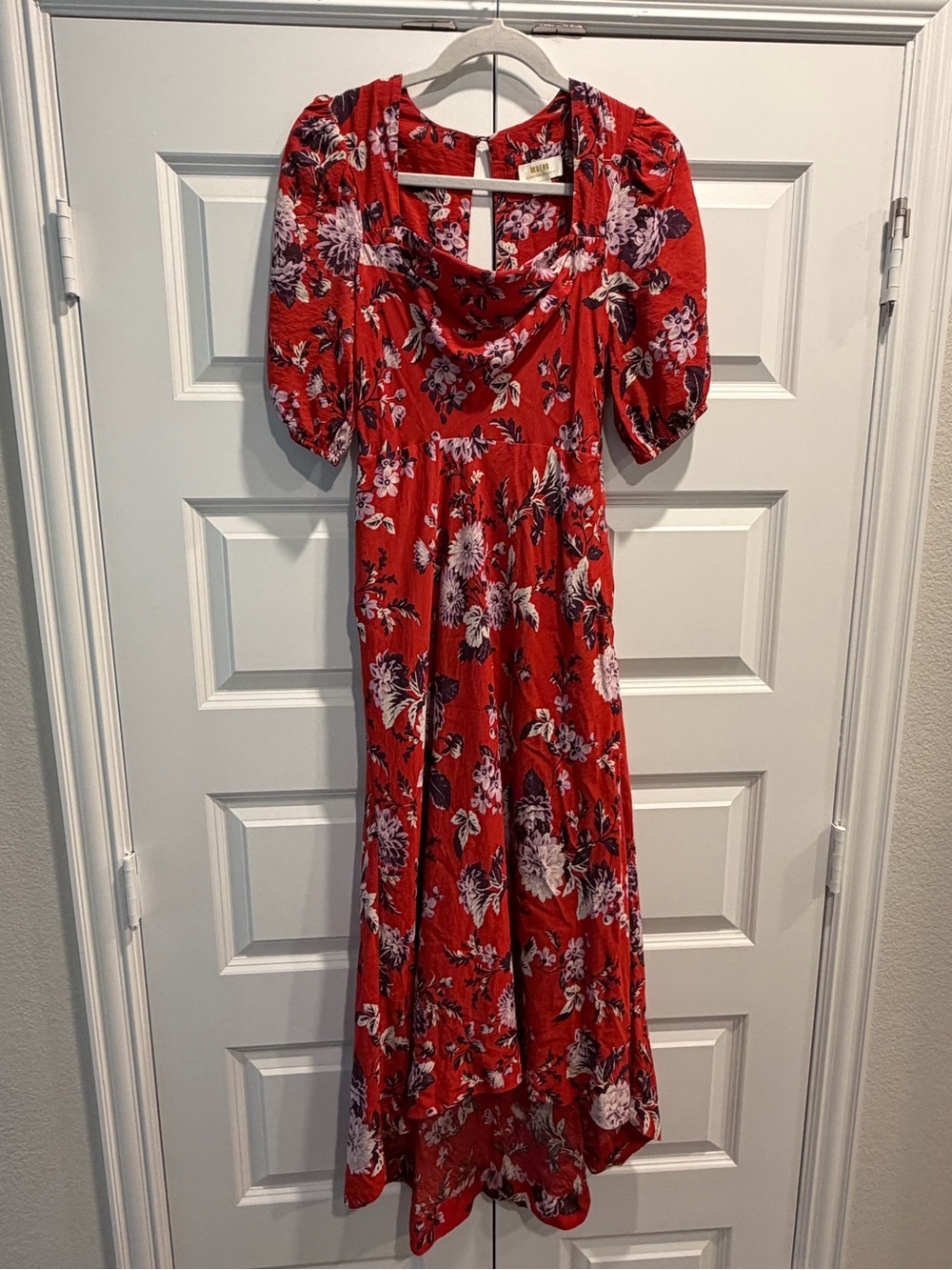 Maeve by Anthropologie Red Floral Cowl-Neck Midi Dress